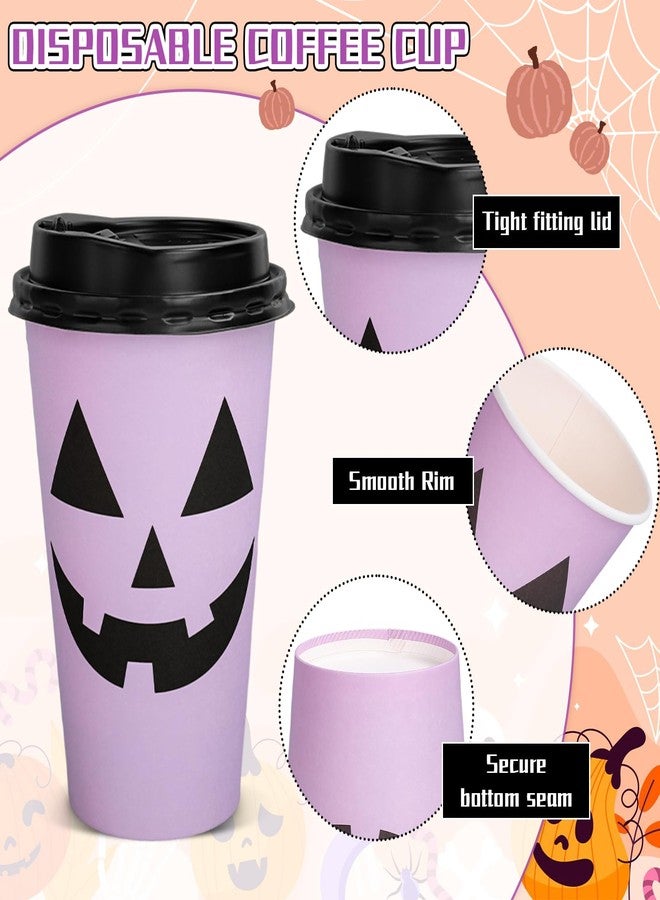 Whaline Halloween Disposable Coffee Cups Ghost Pumpkin Paper Cups with Lids 16 Oz for Holiday Birthday Party Home Office Travel Supplies Hot Cold Drinks, 48 Pcs - Image 3